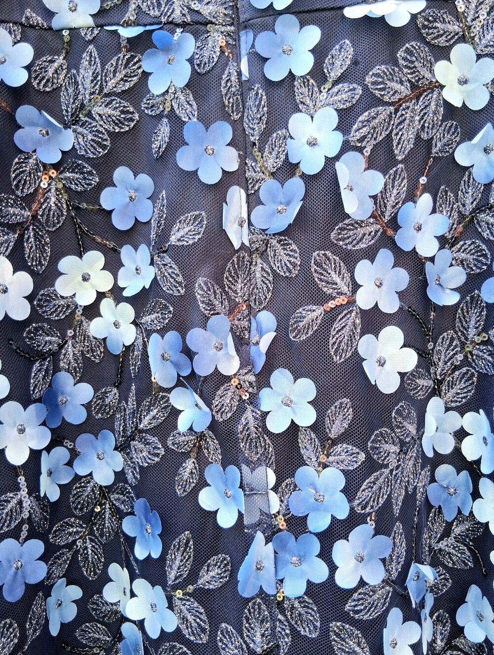 Xscape Blue 3D Floral Applique Square-Neck Fit & Flare Midi Dress Size 16 - Picture 9 of 11